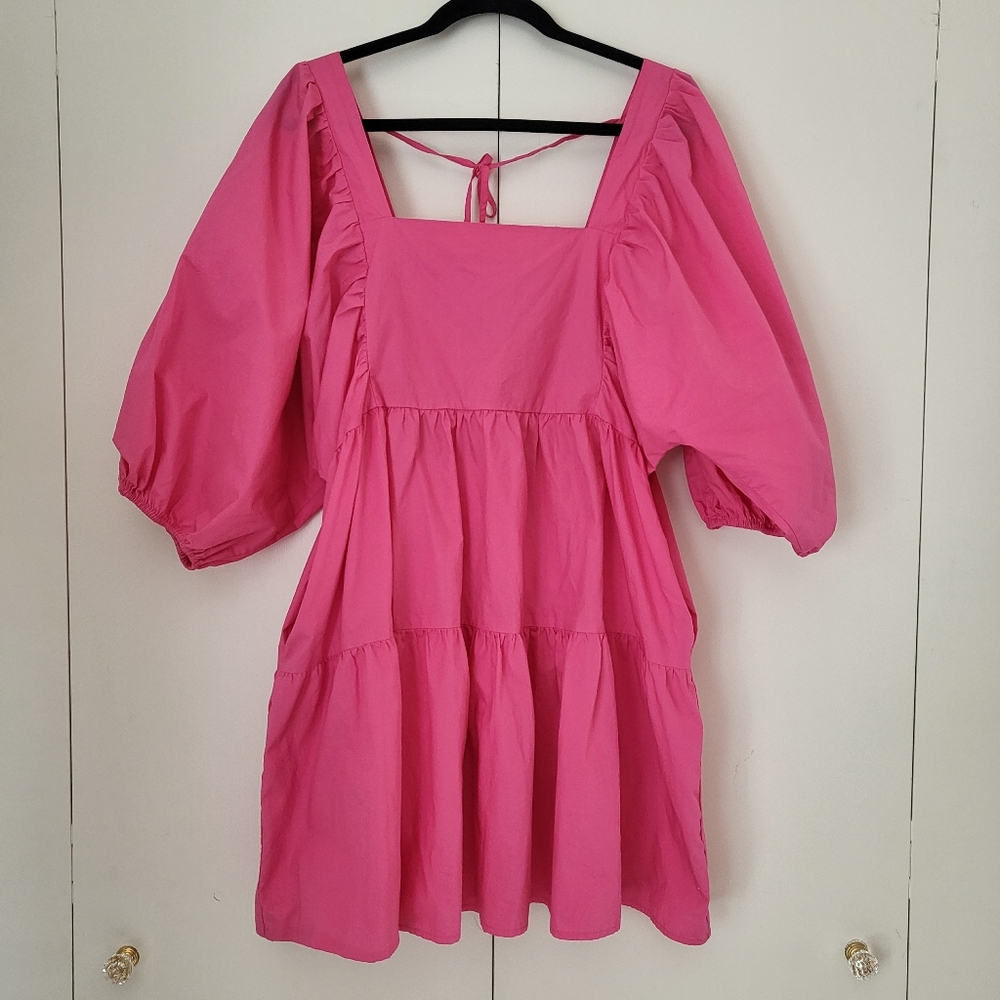 a new day Pink Tiered Babydoll Dress Balloon Sleeves Size L